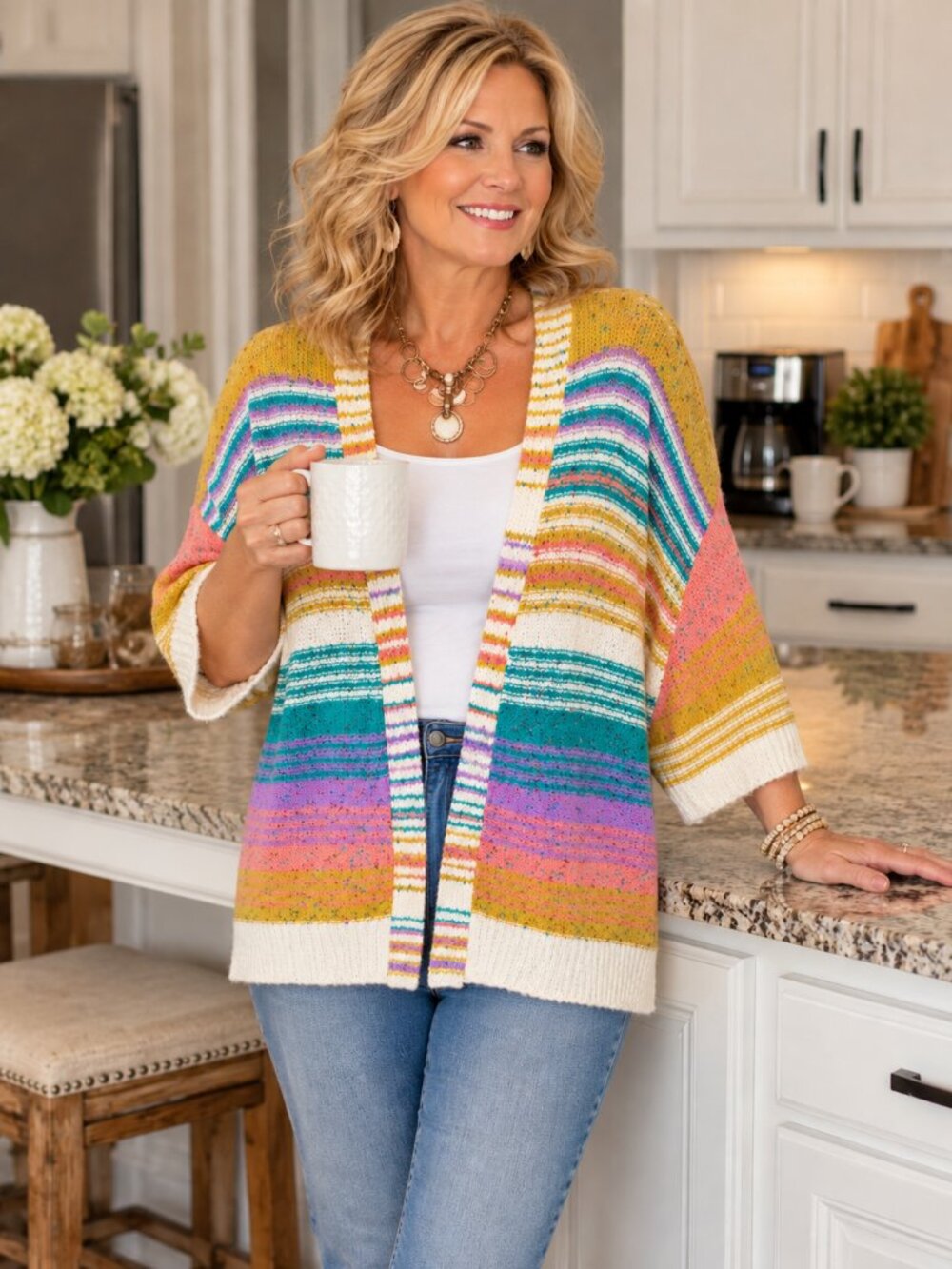 TRIBAL Cardigan Sweater Open Front Aztec Multi-Color Striped XL
